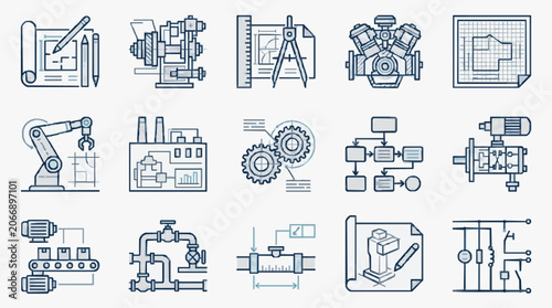 Industrial Machinery Illustrations Set.