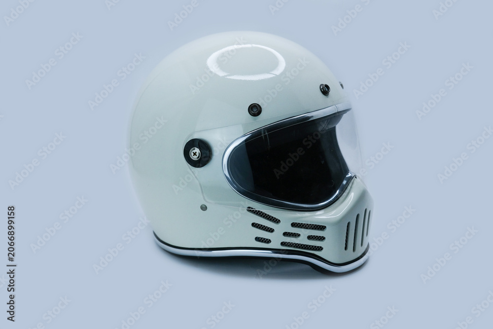 Fototapeta premium White Full Face Motorcycle Helmet on a Solid Background