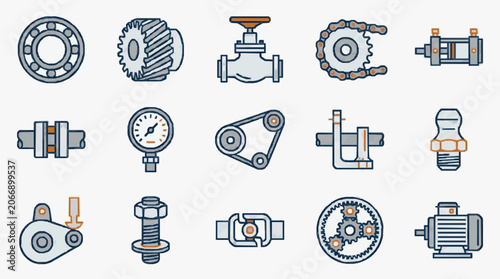 Fotografie Industrial Mechanical Components Lineup.