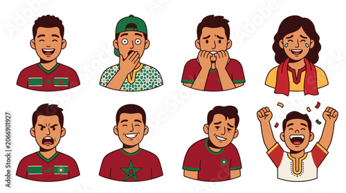 Set of diverse male and female avatars showing various facial expressions and emotions. EPS Editable