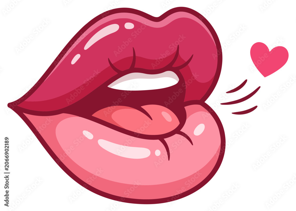 Obraz premium Lips blowing a kiss with heart symbol shown as a charming flat vector icon on transparent background