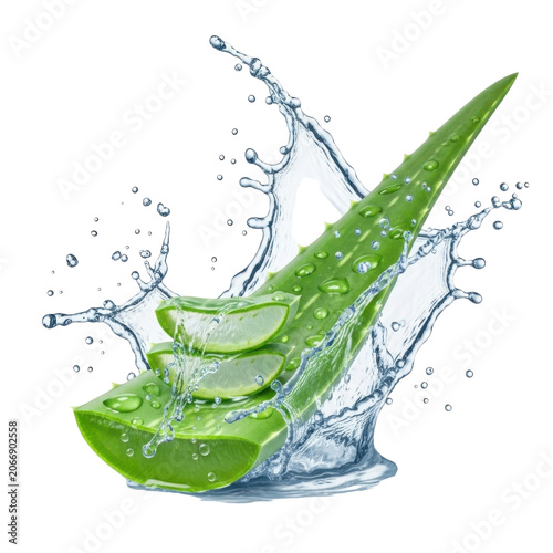 Green aloe vera plant with water droplets