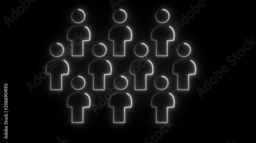 Team white Icons concept. A group of people icon, Animated icon . Connected people icon. Animated of Neon group people icon isolated on black background. Global Network Connection concept