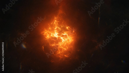 Dynamic abstract glowing energy explosion with vibrant fiery plasmalike fractal patterns against a dark background