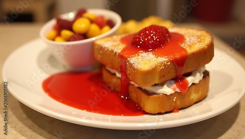 French Toast Sandwich with Strawberry Cream Cheese and Strawberry Coulis Breakfast ✅