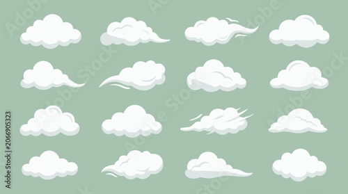 Set of flat vector clouds in various shapes for sky design and weather concepts
