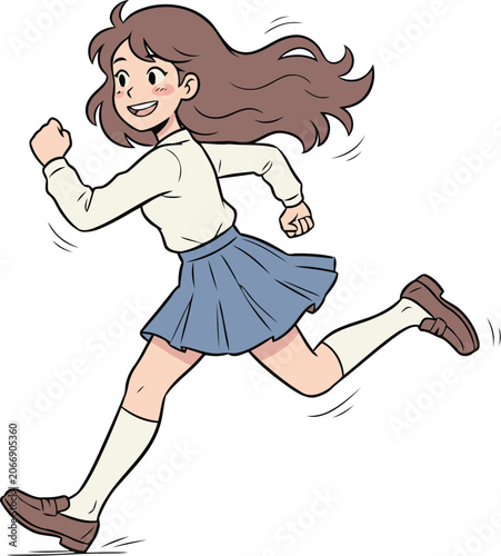 Young school girl running quickly for education and school life concept art
