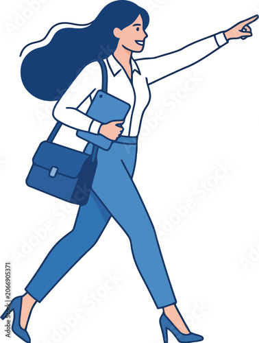Business woman pointing direction for leadership and corporate career growth