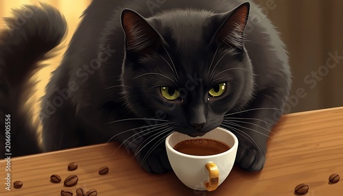 cat and coffee, Realistic Cat Portrait with Coffee Cup 