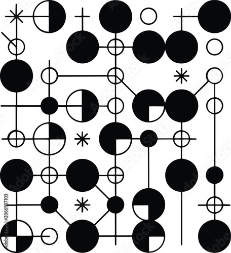 Black circles of various sizes on a white background, isolated on white background