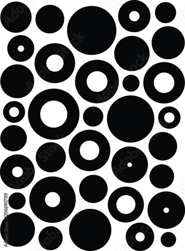 Black and white geometric pattern with circles and lines on a white background