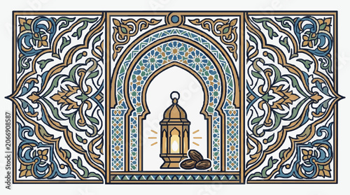 Fotografie Monk in ornate gothic cathedral interior illustration.