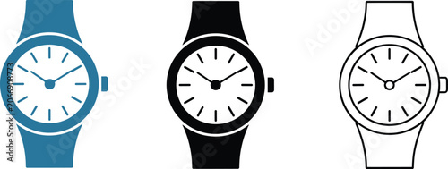 Foto Wrist watch icon vector set with classic analog clock hands outline silhouette f