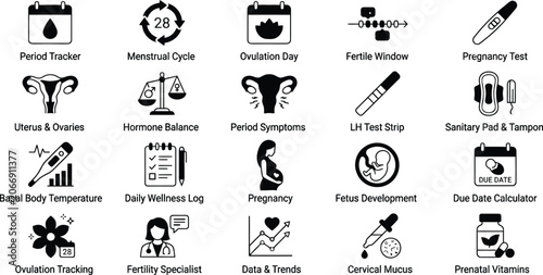 Foto Vector icon set of women health menstrual cycle tracking fertility ovulation pre