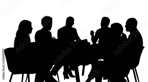 Silhouette group meeting around a table isolated on transparent background, Vector