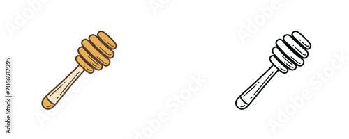 Foto Honey dipper stick vector illustration in flat colored yellow and black line car