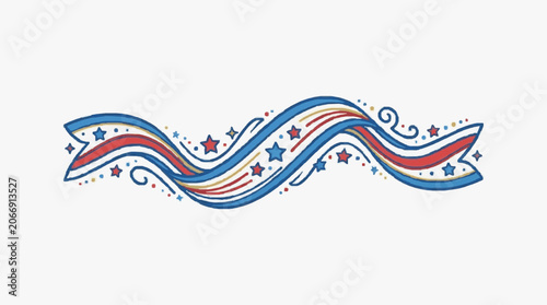 Colorful abstract ribbon with star and heart design.