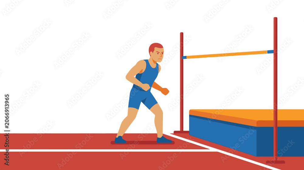 Obraz premium Athlete Preparing to Jump Over High Bar in Track and Field Competition