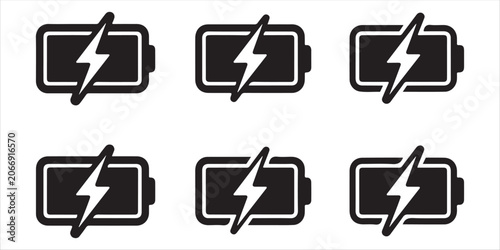 Photos Battery charging with lightning bolt sign line vector set isolated on transparent background