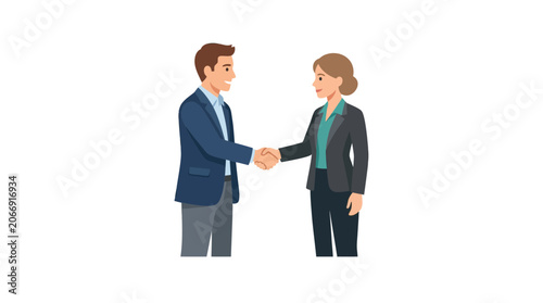 Business handshake between man and woman, agreement, partnership, teamwork, professional illustration