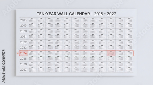 Ten Year Wall Calendar Planning 2018 to 2027 for Business Organization