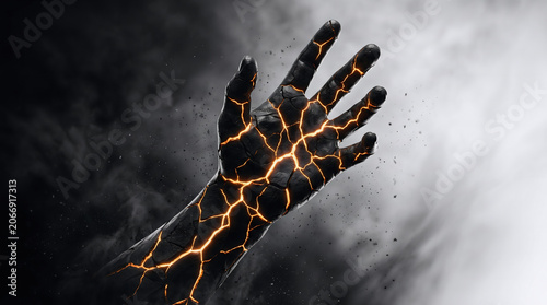 Fiery Hand Breaking Through Darkness Symbolizing Power and Transformation