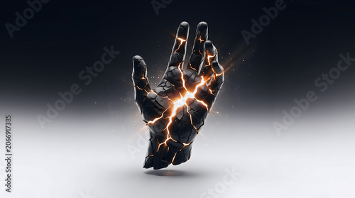 Emerging Energy from Cracked Dark Hand Sculpture Abstract Concept