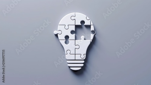 3d render of jigsaw bulb representing incomplete innovative thoughts