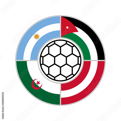 circle icon of argentina, jordan, austria and algeria flags. football concept. vector illustration isolated on white background