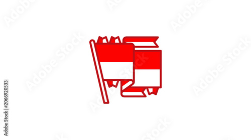 Indonesia flag waving, red and white symbol, national pride, clean design, graphic element