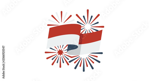 Indonesia Flag Waving with Fireworks - Independence Day Celebration