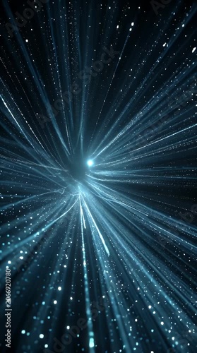 Blue Abstract Space Background with Glowing Stars and Light Rays
