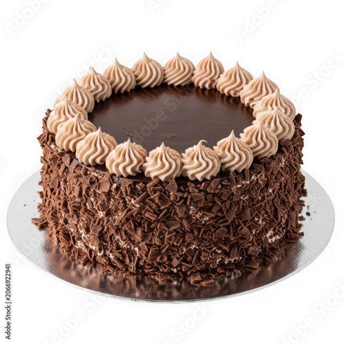 Delicious Chocolate Cake with Creamy Frosting and Shavings.