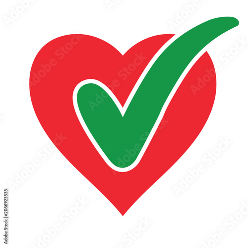 Foto Heart symbol with validation checkmark icon for positive approval