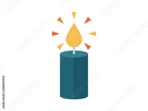 Blue water bottle with yellow flame rising from top.