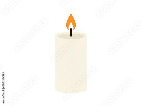 Single yellow candle with orange flame burning brightly.