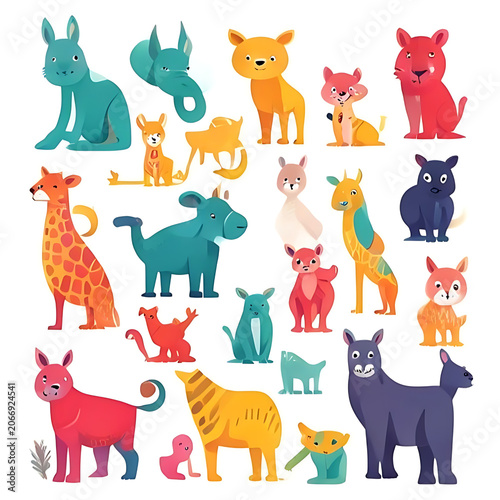 Colorful cartoon animals standing in a row.