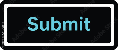 Photos Close-up of a black submit button with glowing cyan text and white border on a w