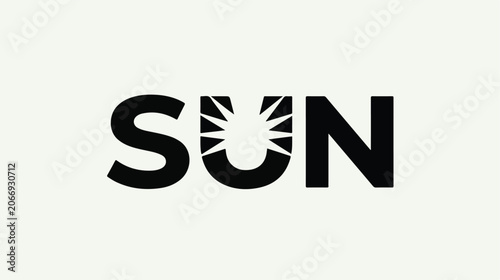 Minimalist typography design featuring the word SUN with a stylized sun graphic inside the letter U.