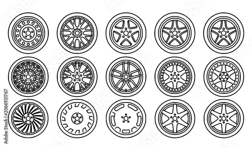 Tableau sur toile Collection of decorative car wheel rim designs isolated automotive alloy wheel v