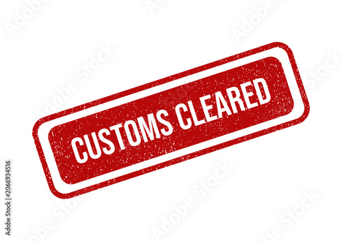 Red grunge rubber stamp with the text customs cleared for shipping
