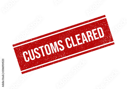 Red grunge rubber stamp with the text customs cleared for shipping