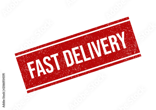 Red grunge rubber stamp with the text fast delivery on a square seal