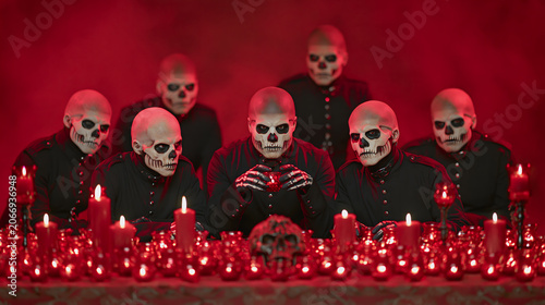 During the Halloween festivities, a group of skeletons performs magical incantations.
