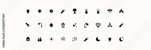 Fotografie Set of black silhouette representing light, illumination, and celestial bodies