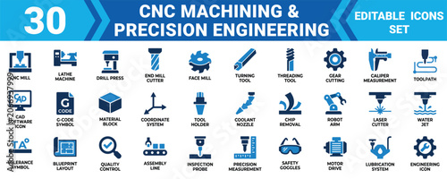 Cuadro en lienzo Cnc machining precision engineering icon set minimal 30 vector icons for ui ux e