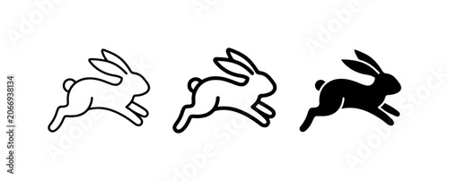 Running Rabbit Icons, Silhouette and Outline, Vector Graphics for Easter and Spring Themes