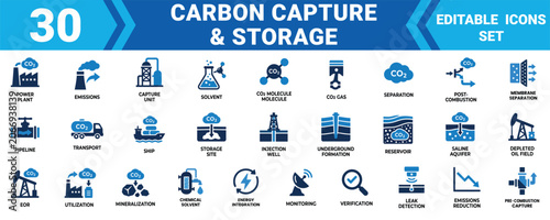 Obraz na plátně Carbon capture storage icon set minimal vector icons for ui ux 30 editable illus