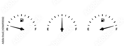 Tableau sur toile Three fuel gauges with different levels, black on white background