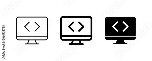 Coding Icons, Computer Monitor with Angle Brackets, Programming Symbols, Web Development Icons
